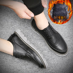 2017 new Bullock men's winter shoes leather shoes with cashmere thermal British male Korean casual shoes Adidas Thirty-eight Black velvet