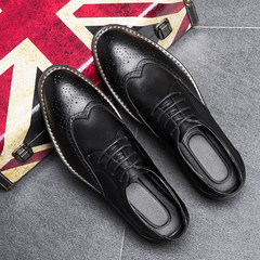 Autumn business casual shoes male Korean youth Bullock pointed shoes all-match tide carved British small leather shoes Thirty-eight black