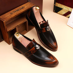 The British men's Korean youth trend increased pointed Bullock style carved leisure stylist fringed leather shoes Thirty-nine 986 Brown