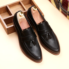 The British men's Korean youth trend increased pointed Bullock style carved leisure stylist fringed leather shoes Forty-two 8165 black