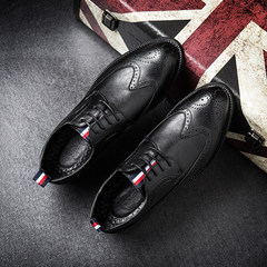 Autumn shoes Vintage Mens Casual shoes leather breathable Korean tie pointed shoes Bullock Thirty-eight black