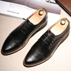 Spring leather shoes 2017 spring new style Bullock leather shoes men's carved casual shoes Thirty-eight 980 black
