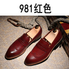 Spring leather shoes 2017 spring new style Bullock leather shoes men's carved casual shoes Thirty-eight 981 red