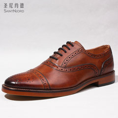 100 excellent and Bullock style carved Oxford shoes shoes men's casual shoes retro British handmade shoes Thirty-eight Reddish brown