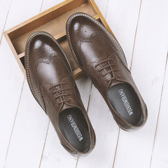 The fall of men's business casual shoes soled shoes head male youth Bullock carved men's style. Thirty-eight Dark brown