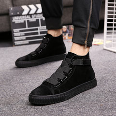 High shoes 2017 male winter shoes shoes with the trend of Korean all-match cashmere thermal shoes high supreme Thirty-eight Black heighten Edition