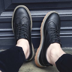 Men's shoes trend Korea Bullock style Martin shoes men's casual shoes in England in autumn all-match Thirty-eight 7132- black