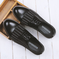 In the spring of the new British Style Men's fashion casual shoes retro stripes all-match round Bullock shoes shoes tide Thirty-eight Black certified goods