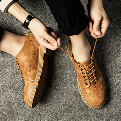 The new Korean youth in autumn and winter shoes casual shoes lace round shoes plus velvet shoes British students Thirty-eight yellow