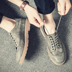The new Korean youth in autumn and winter shoes casual shoes lace round shoes plus velvet shoes British students Thirty-eight gray