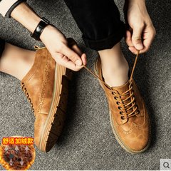 The new Korean youth in autumn and winter shoes casual shoes lace round shoes plus velvet shoes British students Thirty-eight Yellow velvet