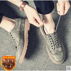 The new Korean youth in autumn and winter shoes casual shoes lace round shoes plus velvet shoes British students Thirty-eight Gray plus velvet