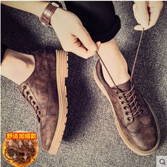 The new Korean youth in autumn and winter shoes casual shoes lace round shoes plus velvet shoes British students Thirty-eight Deep brown with velvet