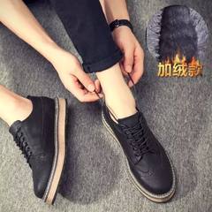 In the autumn of 2017 men's shoes Korean casual shoes men's leather shoes thickness increase at the end of the climax of British style Bullock men's shoes Thirty-eight Black velvet