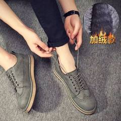 In the autumn of 2017 men's shoes Korean casual shoes men's leather shoes thickness increase at the end of the climax of British style Bullock men's shoes Thirty-eight Gray plus velvet