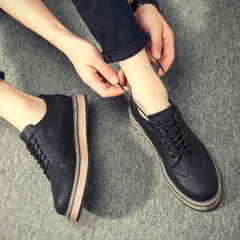 In the autumn of 2017 men's shoes Korean casual shoes men's leather shoes thickness increase at the end of the climax of British style Bullock men's shoes Thirty-eight Black four seasons
