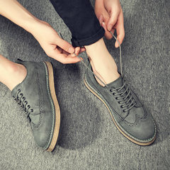 In the autumn of 2017 men's shoes Korean casual shoes men's leather shoes thickness increase at the end of the climax of British style Bullock men's shoes Thirty-eight Gray four seasons