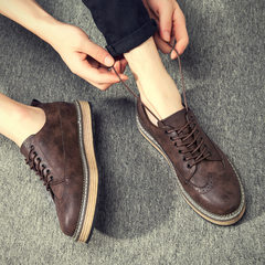 In the autumn of 2017 men's shoes Korean casual shoes men's leather shoes thickness increase at the end of the climax of British style Bullock men's shoes Thirty-eight Brown four seasons