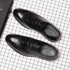 Autumn shoes shoes retro carved Bullock pointed thick dress dress shoes men's casual shoes men Thirty-eight black