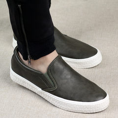 Men's casual shoes trend of Korean men 2017 New England leather shoes Le Fuxie lazy pedal Forty-three Army green