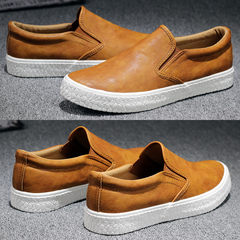 Men's casual shoes trend of Korean men 2017 New England leather shoes Le Fuxie lazy pedal Forty-three Golden brown