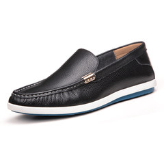 Lok Fu shoes leather shoes casual shoes men Doug England spring driving loafer winter plus velvet shoes tide Thirty-nine Black 1168 standard leather shoes size