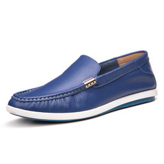 Lok Fu shoes leather shoes casual shoes men Doug England spring driving loafer winter plus velvet shoes tide Thirty-nine Blue 1168 standard leather shoes size