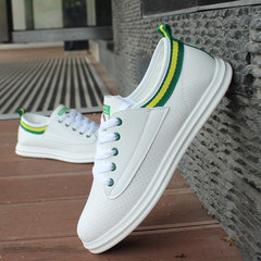 Men's shoes shoes Le Fu youth new summer breathable casual shoes Korean British style white shoe shoes Foot width is recommended to buy a yard A6295 white green