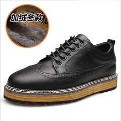 2017 new winter fashion shoes with male cashmere Korean men's casual shoes in Bullock England shoes Thirty-eight Black velvet