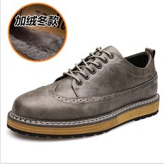 2017 new winter fashion shoes with male cashmere Korean men's casual shoes in Bullock England shoes Thirty-eight Gray plus velvet