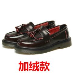 Japanese Harajuku lovers round British leather leisure tassel GD Quan Zhilong with small leather shoes loafer Thirty-eight Red tassel with velvet