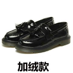 Japanese Harajuku lovers round British leather leisure tassel GD Quan Zhilong with small leather shoes loafer Thirty-eight Black tassel with velvet