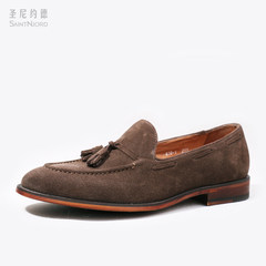 100 British men's shoes and suede leather tassel loafer set foot men's business casual shoes in Italy Thirty-eight Khaki Brown