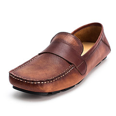 Italy men's shoes Doug male leather breathable casual shoes set foot loafer pedal British slip-on Thirty-eight brown