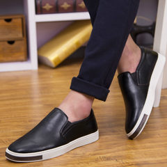 Autumn and winter men's casual shoes without laces loafer male pedal leather shoes all-match British style lazy boy Thirty-eight Plain black