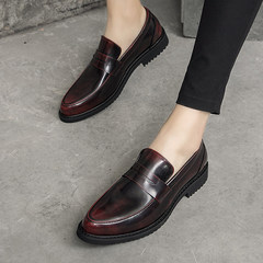 Autumn leather shoes, male Korean version, British air permeability increase, business casual leather tip, foot kick le fu shoes Thirty-eight Wine red [increase in money]