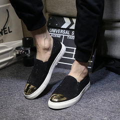 Europe rivet leather loafer men pedal lazy casual shoes England set foot low shoes Metrosexual shoes Standard Leather Size Black Diamond