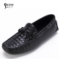 The summer male British set foot shoes Doug shoes leather woven loafer soft bottom business casual shoes youth shoes Thirty-eight black