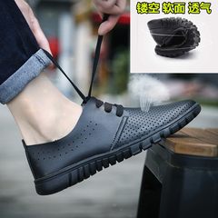Autumn bean shoes, men's casual shoes, English lazy shoes, sailing shoes, youth business, round head shoes Forty-three S22 black