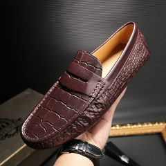 Europe Doug crocodile shoes British business casual leather breathable shoes shoes shoes shoes set foot lazy Forty-one Claret