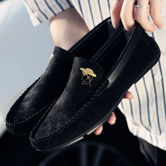 Genuine leather shoes, men's casual shoes, summer air, lazy shoes, business sailing shoes Forty-three black