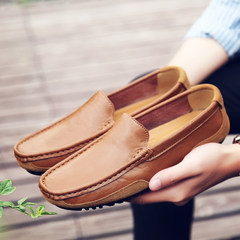The summer male leather casual shoes breathable shoes driving driving shoes Doug pointed shoes British business men's tide Thirty-eight brown