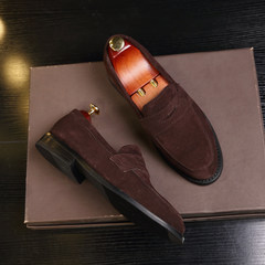 Leather suit, leisure English, low suede shoes, men's business gentlemen, foot kick, trend shoes Thirty-eight Coffee