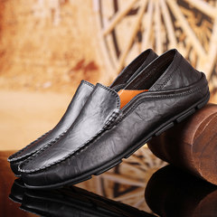The summer male leather casual shoes breathable shoes driving driving shoes Doug pointed shoes British business men's tide Thirty-eight black
