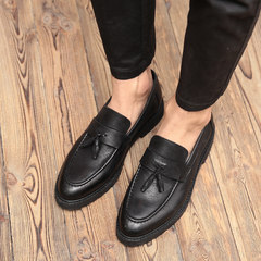 The fall of British men's business casual shoes leather shoes retro Korean tassel pedal lazy Le Fuxie Thirty-eight black