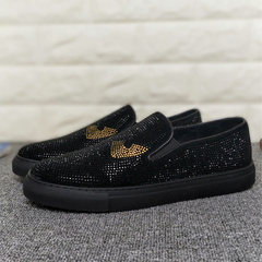 Europe small monster leather loafers shoes pedal British couple set foot drilling loafer tide men and women Forty-four All black