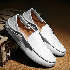 2017 spring air peas shoes, men's casual leather shoes, British wind, business lazy shoes, young sailing shoes Forty-three white