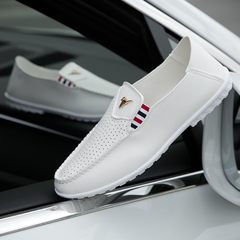 The new spring and summer set foot British business men's leather shoes shoes comfortable driving Doug male leisure boat shoes 39 smaller codes B07 white