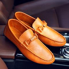 The new spring and summer set foot British business men's leather shoes shoes comfortable driving Doug male leisure boat shoes 39 smaller codes G03 Brown