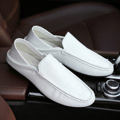 The new spring and summer set foot British business men's leather shoes shoes comfortable driving Doug male leisure boat shoes 39 smaller codes G05 white